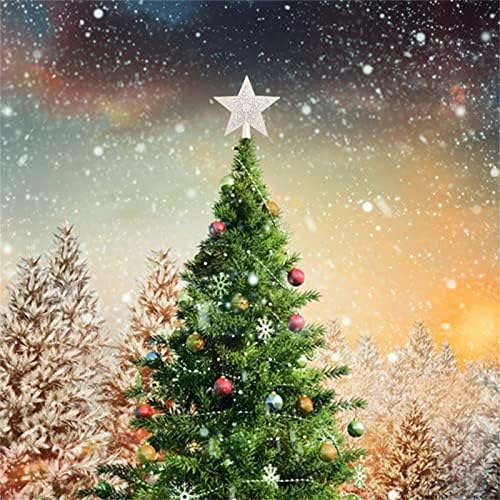 Baishitop Украса за Коледната елха 1БР 5,9-Инчов Плосък Звезда Дърво в цилиндър Златен Блясък на Геометричния Модел На върха на Дървото Украса във формата на Звезда (среб?