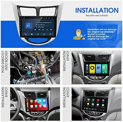 Сензорен екран SizxNanv Android 10 е Съвместима с Carplay Android Auto, Кола Стерео радио Bluetooth Навигация Мултимедиен плейър GPS WiFi Камера за задно виждане Главното устройство за Hyundai V
