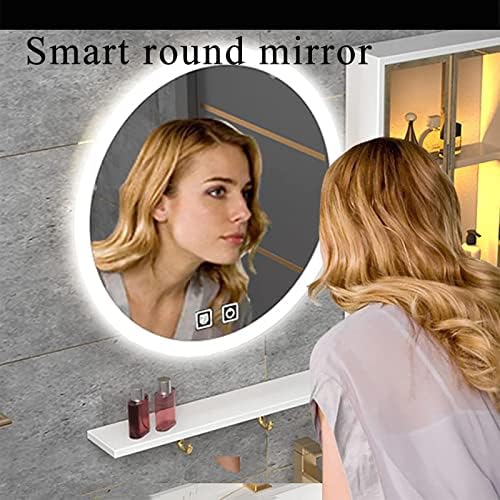 RAZZUM Mirror Елегантен Стенен шкаф за баня, Шкаф с 2 Врати и куката за кърпи за ръце, Интелигентно Светодиодно Огледало, за Баня, Всекидневна, Черен / Бял