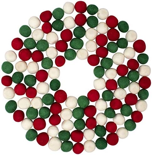 Пухкава топки за занаяти [120 бр] Пухкава топки от вълнени бели, червени и зелени цветове за Коледно гирлянди с pom-помераните с ръцете си (20 mm /0,8 инча), празнични украси