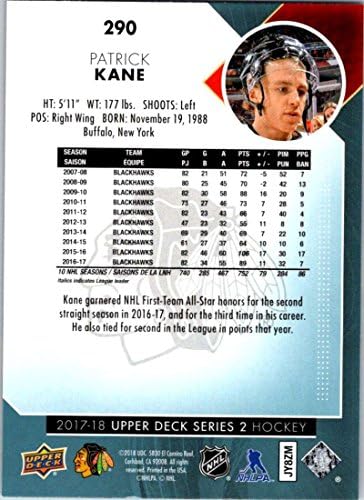 2017-18 Горната палуба Серия 2 290 Хокейна карта Патрик Кейн Чикаго Блекхоукс