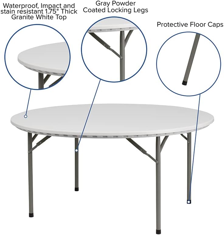 Сгъваема маса от 5-подножието на гранитния бяла пластмаса за мебели Flash Furniture Катрин