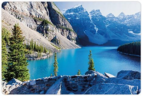Подложка за домашни любимци Lunarable Nature за храна и вода, Езеро Морейн, Национален парк Банф, Канадските планини, Долината на 10 върхове на Правоъгълен Нескользящий Гум?