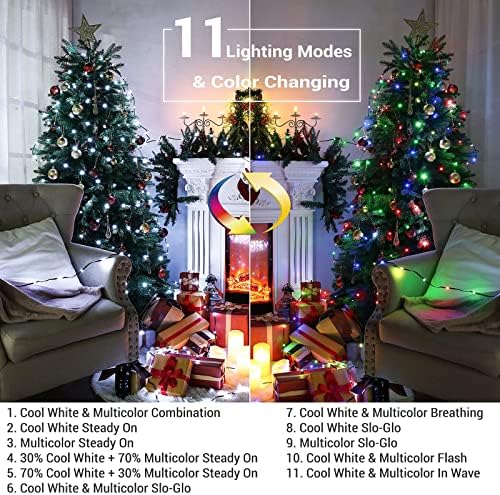 Приказни Светлини BrizLabs, Променящи Цвета, 66 фута 200 led коледни светлини Многоцветни с дистанционно управление, Бели Светлини на Коледната Елха + Светлините на Коледн?