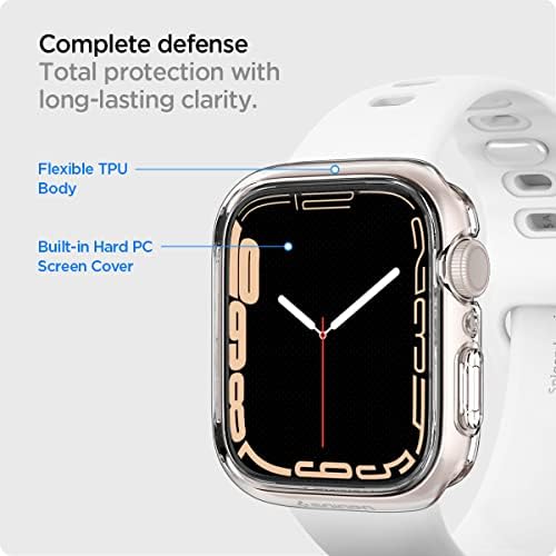 Калъф Spigen Ultra Hybrid Предназначен за Apple Watch с защитно фолио за Apple Watch Серия 7 45 мм - Кристално чист