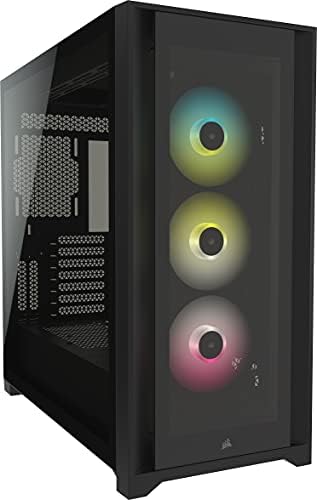 Корпус Corsair iCUE 5000X RGB от закалено стъкло за смарт устройства ATX PC, в средната част на корпуса - черен