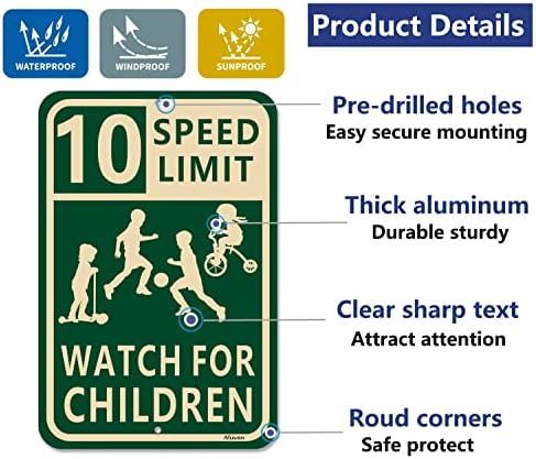 Бавно Детски Игри Знак за Ограничение на скоростта с 10 км/ч Знаци 18 x 12Часовници за деца Знаци Децата Играят на Пътен Знак Метал Отразяваща Ръждясали Алуминий Със за