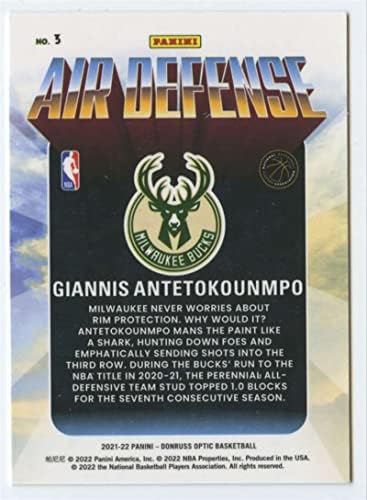 2021-22 Donruss Optic Air Defense 3 Giannis Антетокунмпо Търговска карта на баскетбола НБА Милуоки Бъкс 2021-22