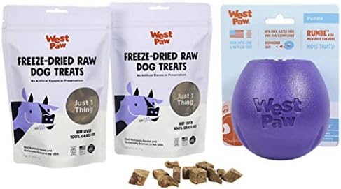 Сурови Лиофилизированные лакомства за кучета от говеждо месо, черен дроб WEST ЛАПА, на травяном кърмата (2 опаковки) и Zogoflex Rumbl Treat-Играчка за кучета, предназначена за у