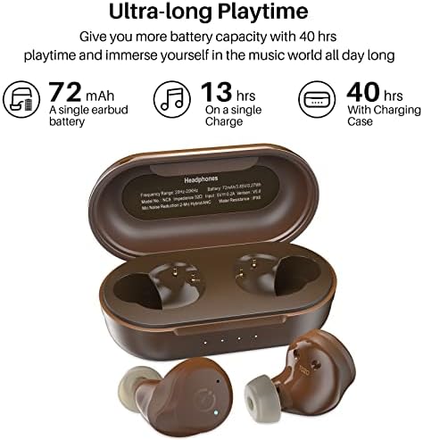 TOZO NC9 Версия 2022 Хибридни Безжични слушалки с активно Шумопотискане, ушите IPX6 Водоустойчив Bluetooth стерео слушалки 5.3, Вълнуващ звук на Слушалки Премиум клас с дълбоки