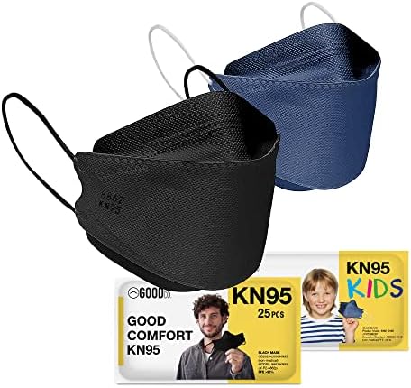 Компанията Good Mask Co. Черна маска за лице Good Comfort KN95 25 опаковки и детска синя маска KN95 25 опаковки