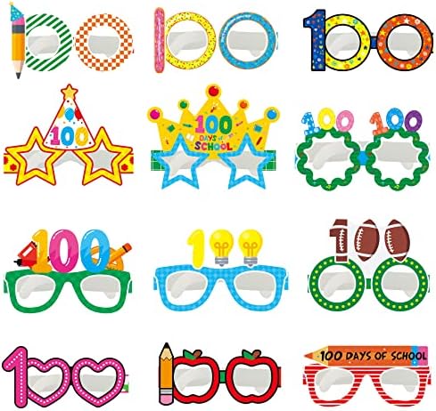 RFM4S 100th Day of School Очила 36 БР 100 Дни на Училищните Хартиени очила за деца Цветни 100 Дни на Училищните бижута Подпори за Фотобудки 100 Дни на училищни празници Сувенири за п