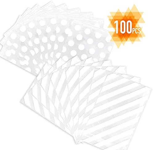 SQian 100 бр. найлонови пакети с дъно, бели опаковки за бисквити и грах и шарени пластмасови опаковки за бонбони (с размер 5 x8x1.8 ) със златни закручивающимися завязками, н