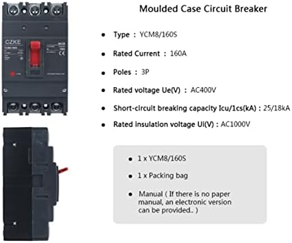Автоматичен прекъсвач SKXMOD YCM8-160 S 3P AC400V 25/18kA MCCB с фиксиран гласове корпус за защита от разпределение на мощността (Цвят: 3P, размер: 630A)