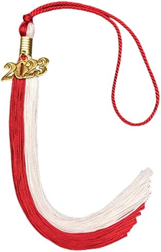 Выпускная кралската два цвята пискюл за връчване на дипломи (9 инча) със златен една чар (2023, червен / бял)