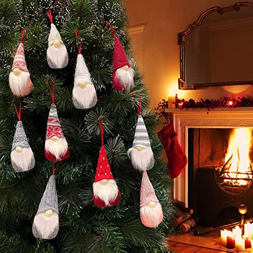 TURNMEON Набор от 10 Гноми Коледно Дърво Висящи Джуджетата Украса, Коледна Украса Скандинавските Шведски Плюшени Джуджета на Дядо Елф Кукла за Украса на Коледната Елха