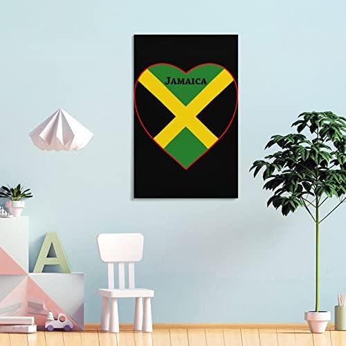 Флаг на Ямайка С Принтом във формата на Сърце, Стенно Изкуство, Вертикално Подвесное Произведения на изкуството, Съвременната Картина за Украса на Дома Спални
