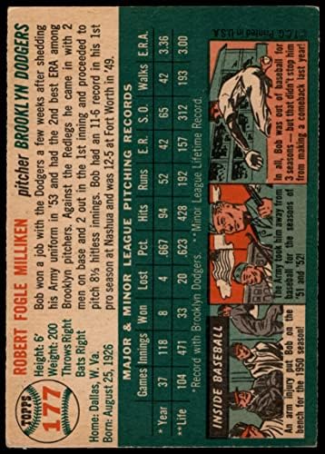 1954 Topps 177 Боб Миликън Бруклин Доджърс (Бейзбол карта) VG/БИВШ Доджърс