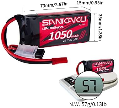 SANKAKU 7,4 НА 2 S Lipo Батерия на 20В 1050 mah RC Lipos Мека Опаковка с жак JST за Радиоуправляемого Самолета, Дрона, Хеликоптер, Квадрокоптера, Състезателен и Хоби