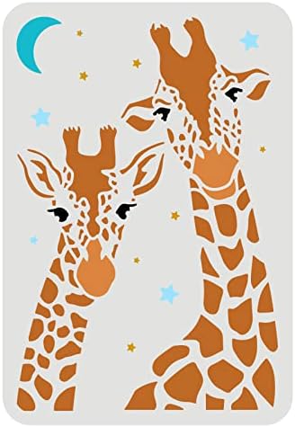 Шаблон с Жирафа FINGERINSPIRE 11,7x8,3 инча, Шаблони за рисуване с две Жирафами, Пластмасови Листове за животните в Зоологическата градина, за Многократна употреба, Луна, Зве?