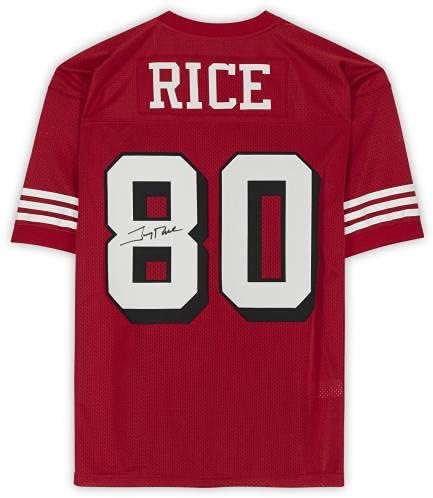 Джери Райс Сан Франциско 49ерс Автентичната Майк Red Mitchell & Ness с Автограф - Тениски NFL С автограф