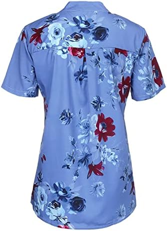 Летни Ризи за Жени с Къс Ръкав Свободно Намаляване на S-5XL с Цветен Модел, Модерни Ежедневни Блузи Копчета с V-образно деколте, Тениски