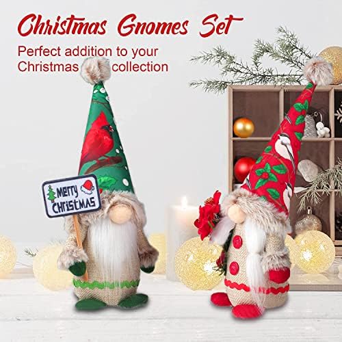 Коледна Украса Amailtom Gnome, Коледна Украса Gnome с надпис Merry Christmas и Цветя, Празнични Украси Nordic Elf Santa Claus, Шведски Джудже за Фермерска къща на няколко нива Тава, Търговски