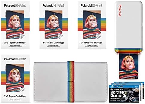 Светът на изображения Polaroid Hi-Print - джобен фото принтер за телефон 2x3 с Bluetooth-връзка, четири хартиени касети с Polaroid Hi·Print 2x3 (80 листа), специален калъф и кърпички от микро