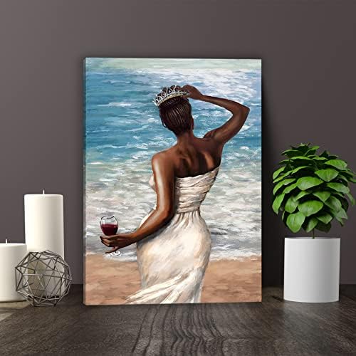 CAIWOLLSG Афроамериканская Черната Кралица Женски Стенно Изкуство, Плакат с Черна Жена за Спални, Хол (рамка 12x16 инча)