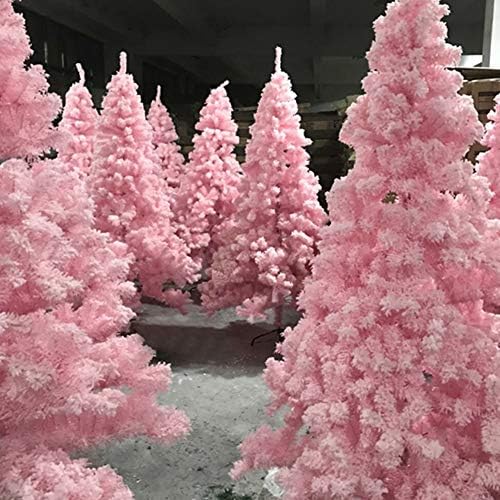 Коледно дърво ZPEE Розов цвят, Материал ПВЦ, Изкуствена Бор на панти с Метална стойка, Коледна украса, Гола