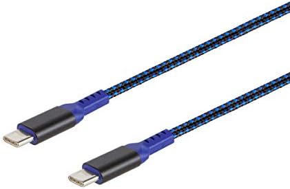 Кабел за зареждане и синхронизация Monoprice Stealth USB 2.0 Type-C-Type-C с дължина 10 метра, Синьо, мощност до 3 / 60 W, бързо зареждане