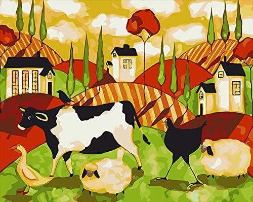 Щастливо Семейство животни в Стопанството Крава, Овца Патица Ръчно Рисувани Дизайн, Отпечатани на Платно за Бродерия J #20 (14 КАРАТА Mono Deluxe, 18 X 22,6)