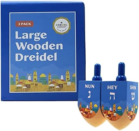 Нека играем една игра на Дрейдель на Ханука: много големи Иерусалимские дървени дрейдели - Инструкция приложен! (2 опаковки)