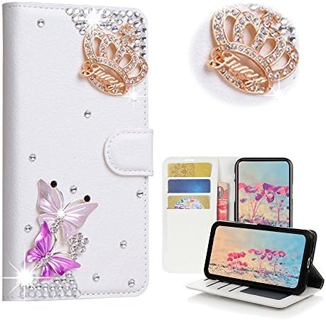 Калъф STENES Samsung Galaxy J7 V, Samsung Galaxy J7 Perx Case - Стилен - 3D Ръчно изработени с украса във вид на кристали, Окачен на чантата с цветя пискюл, Отделения за кредитни карти, Кожен к?