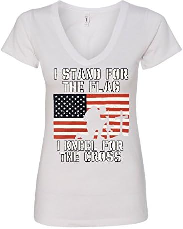 Стоя зад Флаг, прекланям коленете си за Кръста, Женствена Тениска с V-Образно деколте, Риза