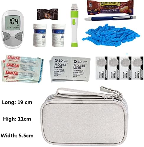 Чанта премиум-клас с цип, за носене (Пътен Куфар / Чанта за съхранение) комплект за тестване на диабет (Сребристо-сив)