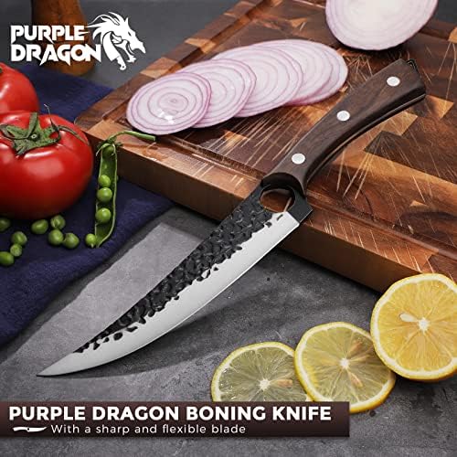 Нож за Рязане на Кости Purple Dragon със 7-Инчов Ультраострым Острие и 7,5-Инчов Нож За Рязане на Месо и Филе от риба