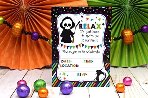 Расслабься! Забавни Покани на парти в стила на Мрачния Жнеца на Хелоуин, 20 Картички с размер 5 x 7 инча с двадесет бели Конвертами от AmandaCreation