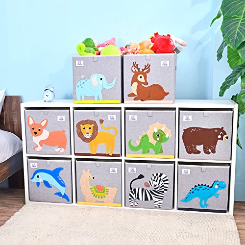 CLCROBD Сгъваеми Кутии за Съхранение на Кубчета Животни, Тъканно Кутия за Играчки/Ракла/Органайзер за Детска стая, 13 инча (Лама + Трисератопс)