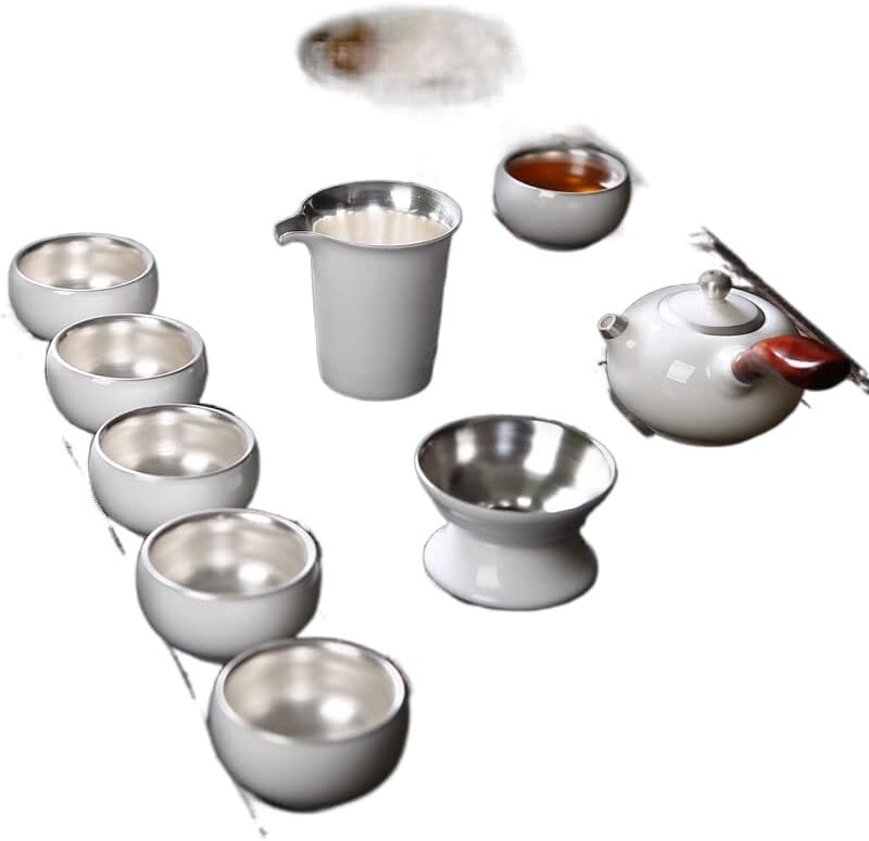 Чай от vermeil, бекон, нефритови порцелан, чай кунг-фу от масив дерева鎏银茶具套装羊脂玉瓷功夫茶文实木