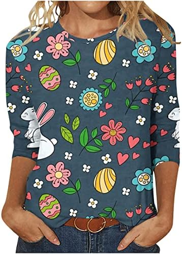 Великденски Ризи за Жени, Летни Тениски с 3/4 ръкав, Забавни Тениски с образа на Яйца Заек, Свободни Ежедневни Блузи, Пуловери
