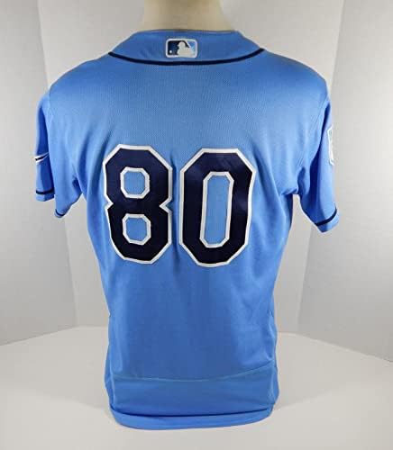 2019 Тампа Бей Рейс #80 Използван В Играта Пролетно Тренировочная Нашивка на Синята Фланелка DP07687 - Използваните В играта Тениски MLB