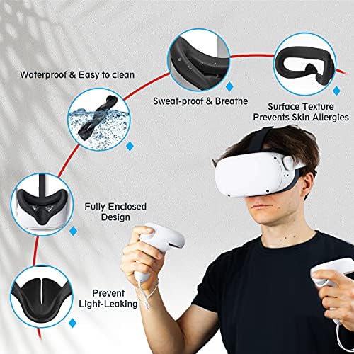 2 БР. Силиконов калъф за лице виртуална реалност за Oculus Quest 2, Тампон за лице Oculus и защитен От пот Възглавница за лице за слушалки виртуална реалност Силиконов калъф з