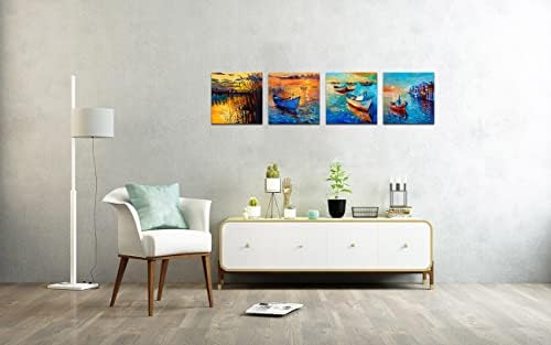 Картини със син плаж за декора на стените спални, Морски Залез слънце, Океански Интериор, Интериор за баня, Стенни изкуството