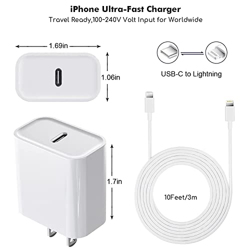 Бързо зарядно устройство за iPhone дължина от 10 фута [Сертифициран от Apple Пфи] USB Кабел C към Lightning, 10-крак кабел с блок захранване за стена зарядно устройство Type C мощност