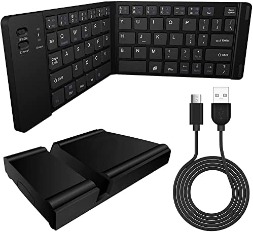 Работи от Cellet Ультратонкая сгъваема безжична Bluetooth клавиатура, съвместима с Acer Liquid Z4 със стойка за телефона - Акумулаторна клавиатура в пълен размер!