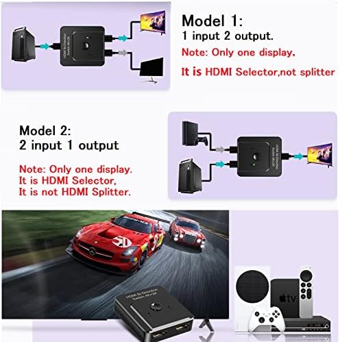 NMEPLAD HDMI Превключвател 4K60Hz, избора на HDMI2.0 2in 1Out HDCP2.2 Не се изисква външно захранване, постоянно поддържа 4K UHD 3D 1080P за PS/Xbox/Fire Stick/HDTV/DVD