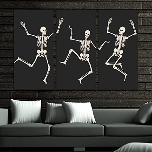 Стенно Изкуство за Всекидневната, Танцуващи Скелети, Щастлив Хелоуин, Набор от Декоративни картини в Рамка,
