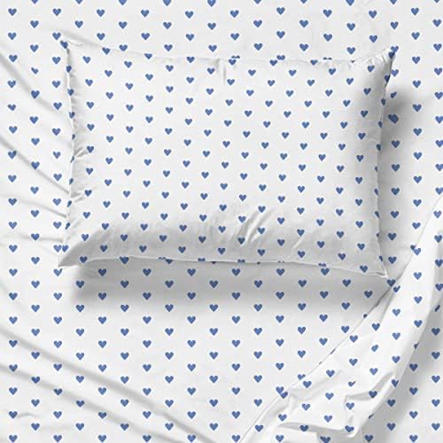 Луксозен комплект спално бельо Saturday Park Light Blue Hearts - меки кърпи от памук - Включва: Плоска чаршафа, чаршаф долен плътно прилепнали + 2 калъфки за възглавници - Сертифици
