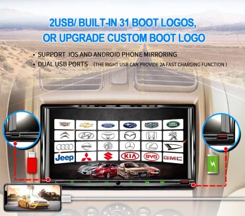 автомобилна стерео система със сензорен екран 1280x720 HD без отблясъци с 30 сегментным eq, 7-Инчов автомобилна стерео система с двоен Din за Apple Carplay и Android Auto с Bluetooth 5.2, Автом